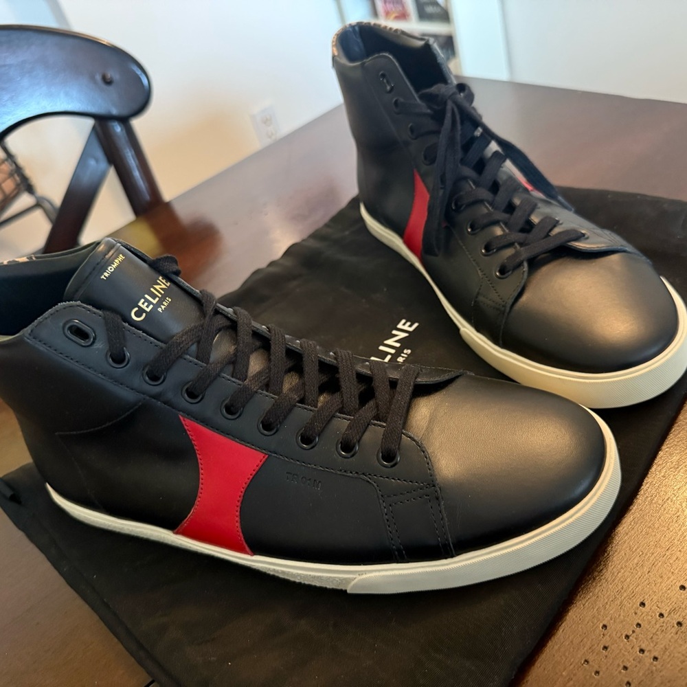 Celine Men's Black and Red Sneakers